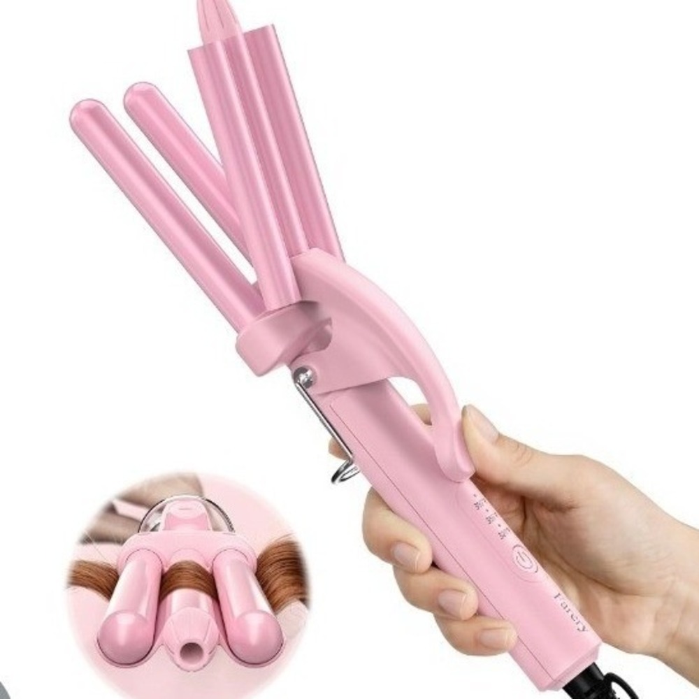 Farery Mini Hair Waver Women 0.5in Pink 3 Barrel Travel Curling Iron 007 NWOT
